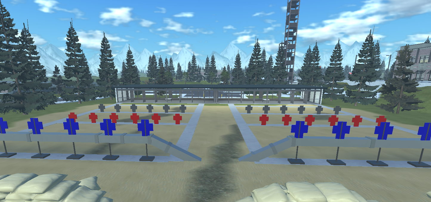 Detailed military headquarters in Roblox featuring Canadian flags and structures