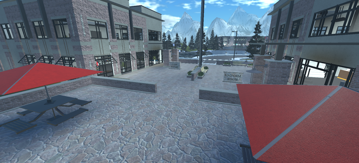 Detailed military headquarters in Roblox featuring Canadian flags and structures