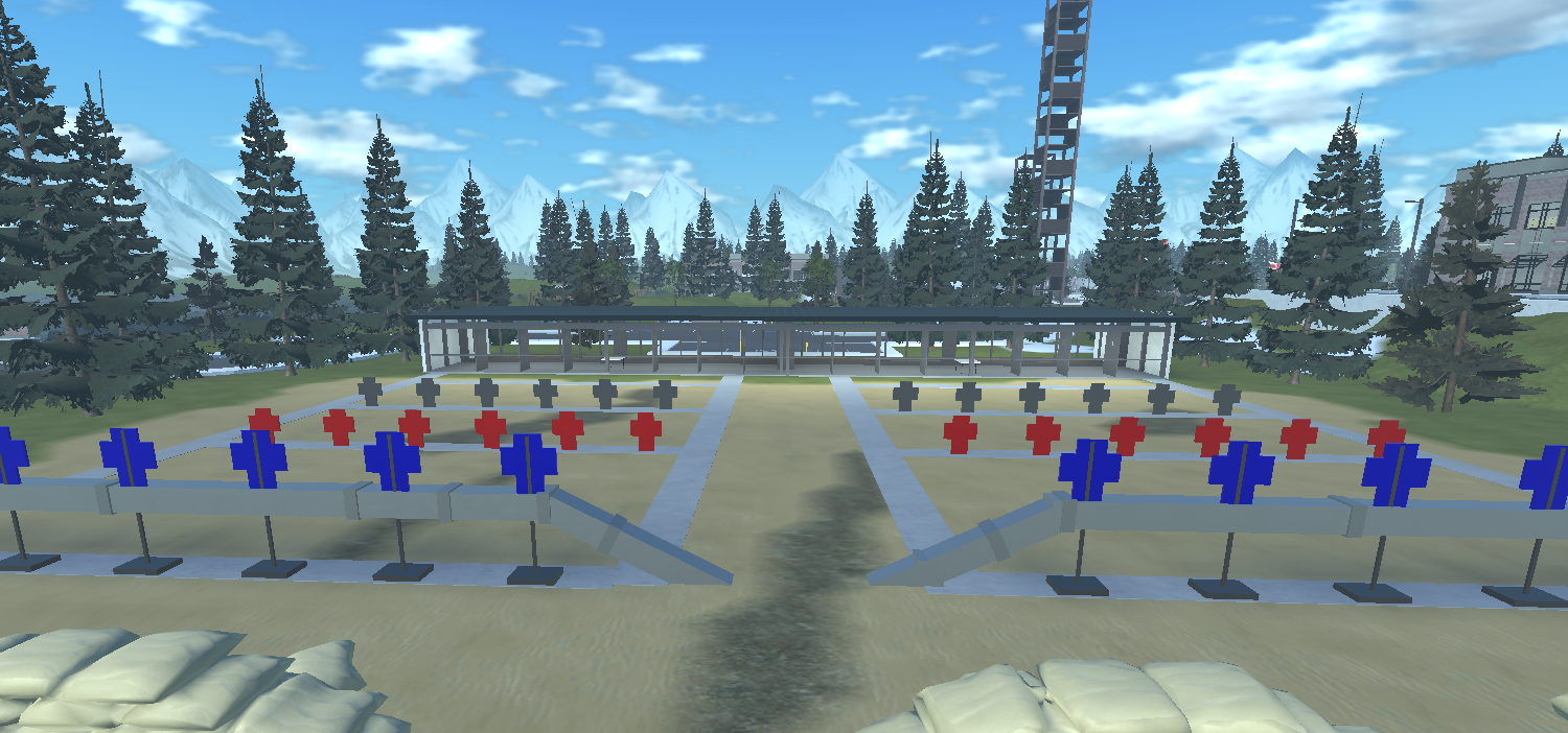 Detailed military headquarters in Roblox featuring Canadian flags and structures
