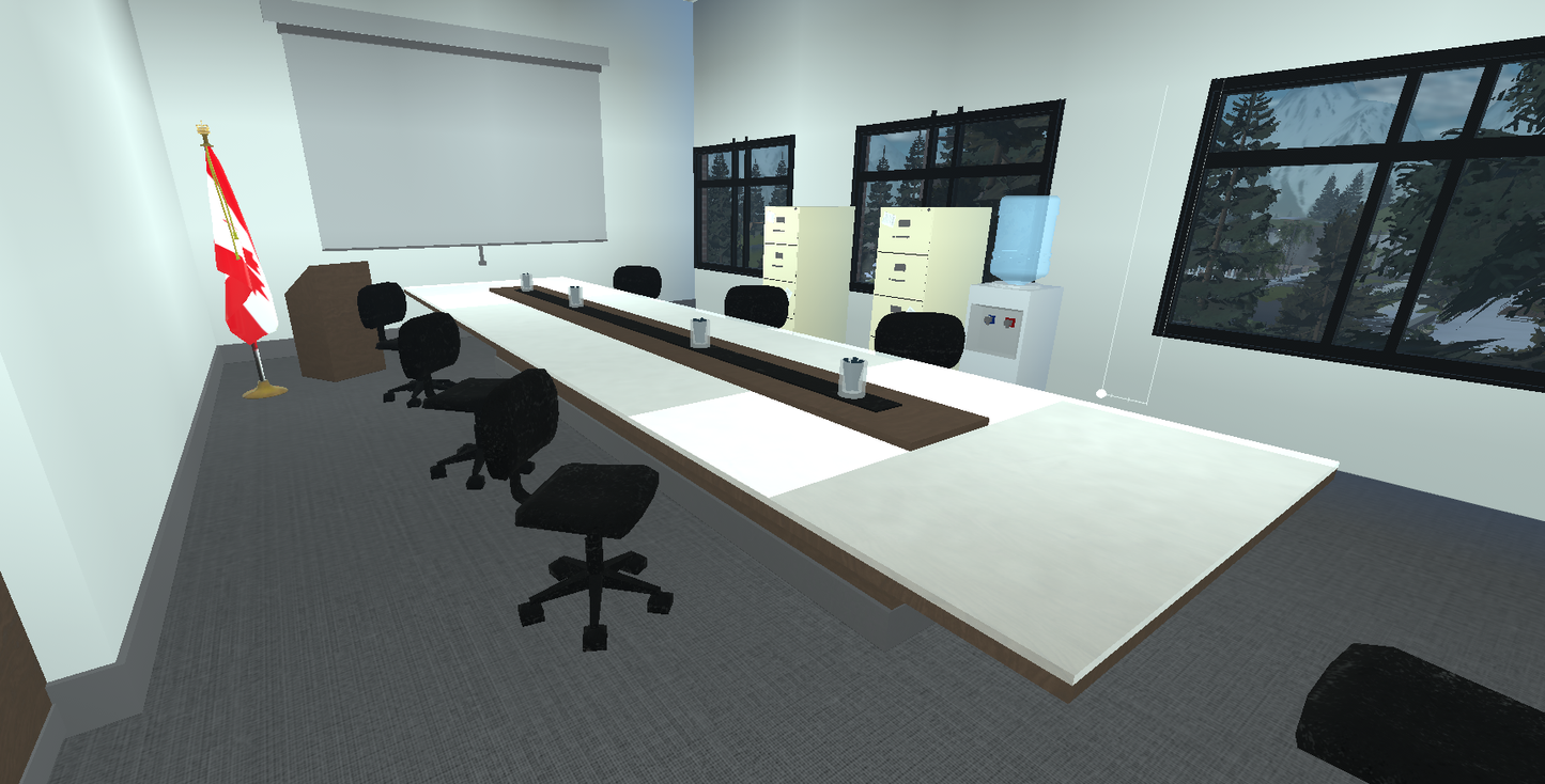 Detailed military headquarters in Roblox featuring Canadian flags and structures