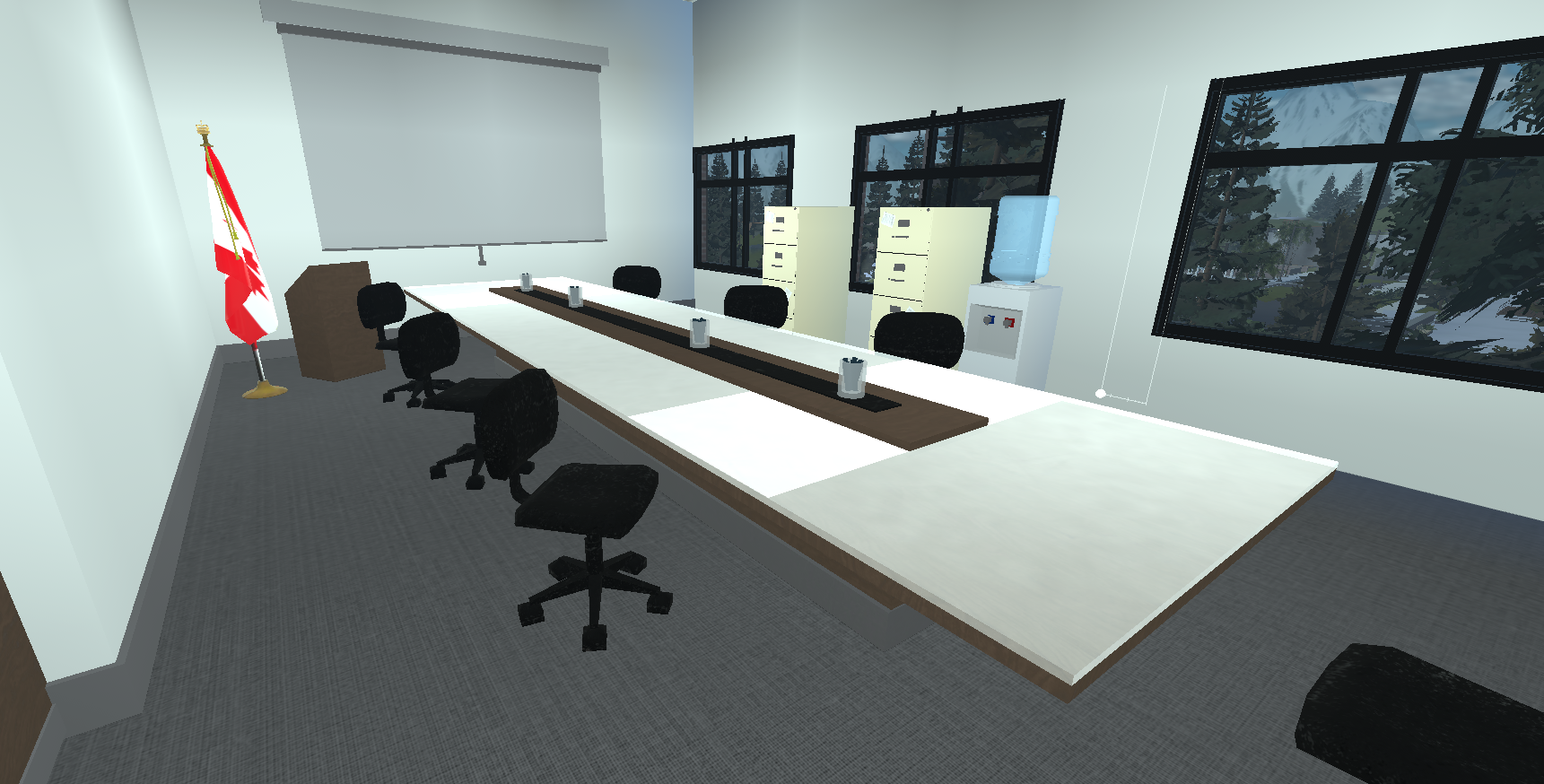 Detailed military headquarters in Roblox featuring Canadian flags and structures